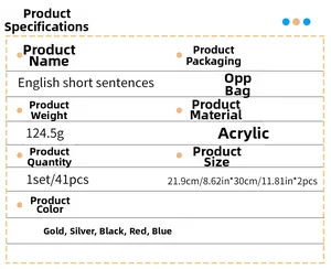 Detailed specification chart for acrylic quote wall decals showing five color options
