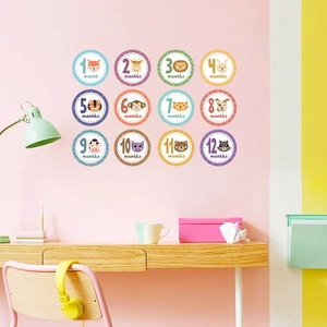 Baby Monthly Milestone Stickers Cartoon Animal PVC Wall Decals For Nursery Room Growth Record Commemorative Decor Stickers