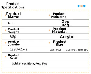 Detailed chart showing acrylic star wall stickers specifications and multiple color options