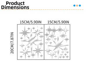 Detailed dimensions of silver star-shaped acrylic mirror wall stickers for home decor