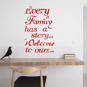 3D red acrylic mirror wall sticker with family story quote for home living room decor