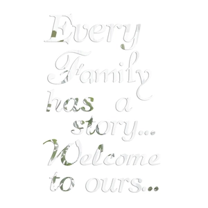 Close-up of 3D acrylic mirror wall sticker with family quote and silver metallic finish