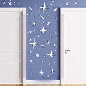 82pcs mirrored silver star wall stickers in various sizes for bedroom wall decor