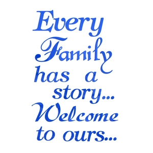 Blue acrylic mirror wall sticker with Every Family Has A Story quote for home decor