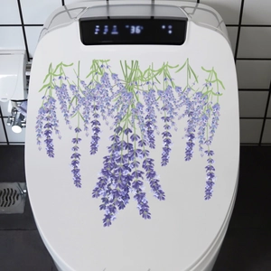 Lavender Floral Toilet Sticker PVC Self-Adhesive Bathroom Decoration Decal For Toilet Lid Water Tank Creative Home Decor