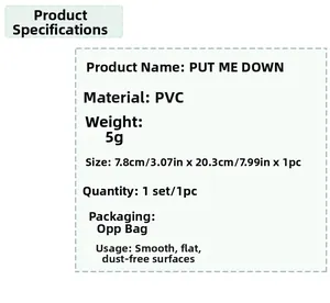 Detailed PVC sticker size chart with 7.8x20.3cm dimensions for smooth surfaces
