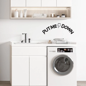 Creative Put Me Down toilet lid sticker with hand gesture icon in black matte finish
