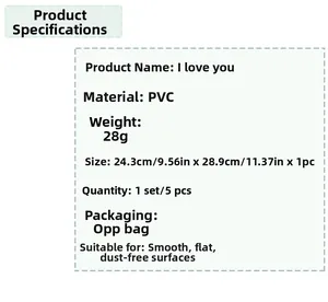 Detailed specifications of PVC wall decals with 24.3x28.9cm size and five piece set