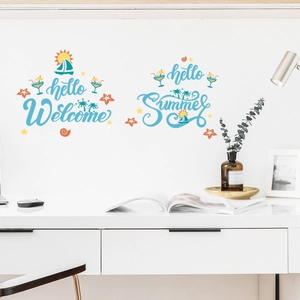 Modern self-adhesive wall stickers with hello Welcome and hello Summer beach designs