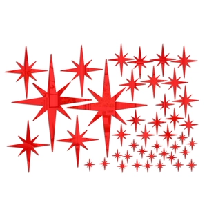 Macro detail of red acrylic mirror star wall stickers in various sizes for decoration