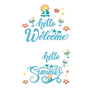 Self-adhesive summer beach wall stickers with Hello Summer and Welcome slogans for home decor