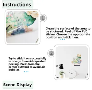 Detailed view of succulent PVC wall stickers with step-by-step application instructions