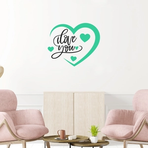 Mint green heart wall decal with 'i love you' text for living room and bedroom decor