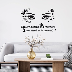 Modern Minimalist PVC Waterproof Eye Wall Sticker With Butterfly Floral Patterns Inspirational Quote Wall Mural Decor