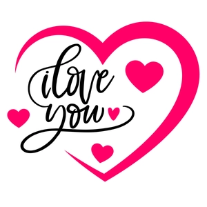 Pink heart wall sticker with black i love you text for romantic bedroom decor