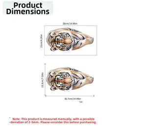 Guide détaillé des tailles pour stickers tête de tigre mesurant 38x21cm et 36.7x19.3cm