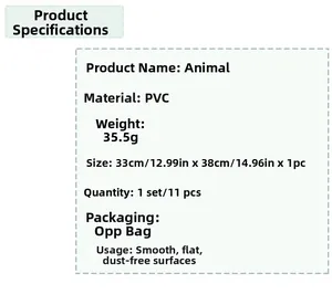 Detailed PVC wall sticker specifications showing 33x38cm size and 11-piece set details