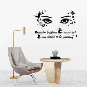 Beauty quotes wall decal with female eyes and butterflies for bedroom home decor