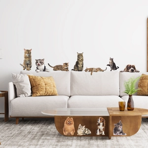 Realistic Cat And Dog PVC Wall Stickers Waterproof Animal Decals For Living Room Bedroom Sofa Background Decor Stickers