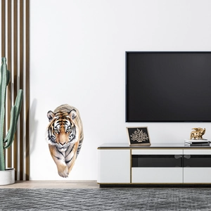 Sticker mural tigre du Bengale réaliste pour décor de salon moderne sur mur blanc