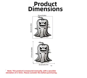 Detailed size chart showing dimensions for Halloween pumpkin wall stickers and decals