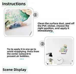 Macro shot of self-adhesive PVC wall sticker featuring hand-drawn succulent plants