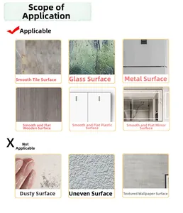 Guide for self-adhesive strawberry wall decals showing suitable and unsuitable surfaces