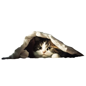 Adesivo murale gattino soriano bianco e nero che sbuca da una coperta bianca