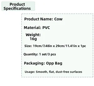Specifications of PVC cow wall stickers with 19x29cm dimensions and 16g lightweight design