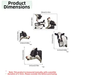 Size guide for cow head stickers showing dimensions in cm and inches on white background