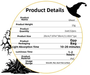 Spécifications de 12 autocollants fantômes d'Halloween fluorescents en PVC adhésif