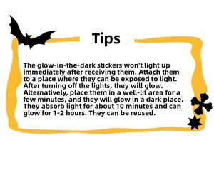 Glow in the dark Halloween bat sticker instructions showing light absorption and cyclic usage