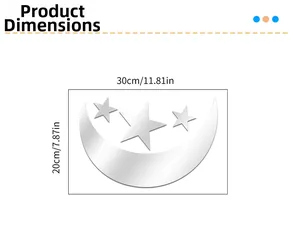 Detailed dimension guide for moon and stars mirrored acrylic wall stickers set