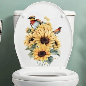 Self-adhesive sunflower wall sticker with colorful birds for home bathroom decoration