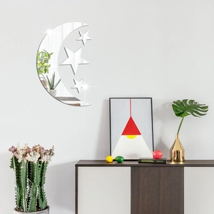 Detail of mirror acrylic moon and stars wall stickers for modern bedroom decor