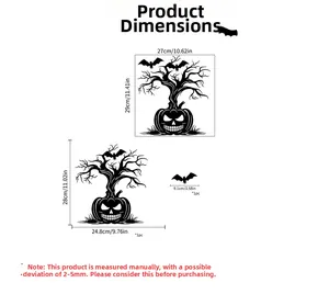 Detailed size chart for Halloween wall stickers with pumpkin and bat silhouette designs