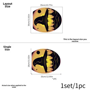 Size specifications for Halloween witch and forest silhouette toilet seat sticker decals
