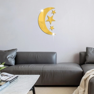 Modern gold mirror moon and stars acrylic wall stickers for bedroom and living room decor