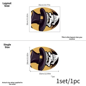 Detail showing 35x30cm layout size and 33x28cm actual size for skull toilet lid sticker