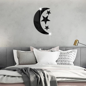 Modern black mirror acrylic star and moon wall stickers set for bedroom decor