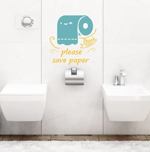 Eco-friendly cartoon toilet paper wall sticker with Thank You and save paper signs