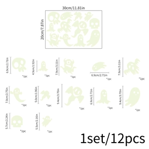 Lot de 12 stickers muraux fantômes phosphorescents pour décoration de Halloween