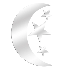 Silver mirror acrylic star and moon wall stickers with polished reflective surface