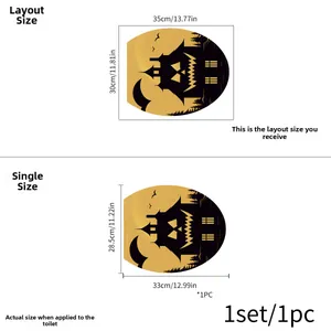 Size guide for Halloween toilet sticker showing layout and finished dimensions on white base