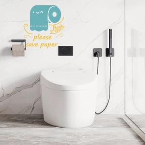 Cartoon paper roll wall sticker with Please Save Paper text for bathroom decor