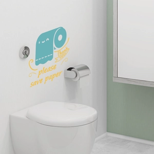 Creative toilet paper box wall sticker with cartoon roll and eco-friendly message
