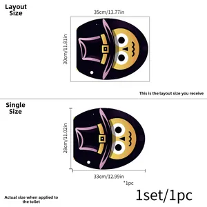 Size guide showing layout and applied dimensions for the cartoon cat toilet sticker