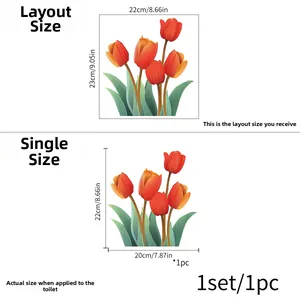 Macro layout of waterproof tulip toilet stickers with layout and display dimensions