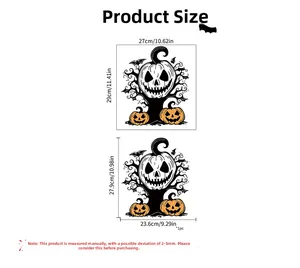 Detailed size chart for Halloween pumpkin and skull wall stickers with dimensions