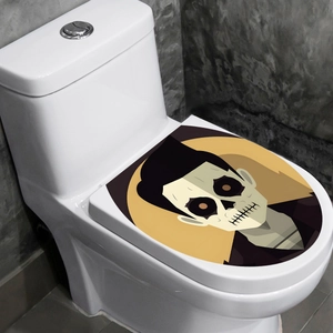 Halloween cartoon skull waterproof toilet lid sticker decal for bathroom decor